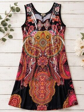 One World Paisley Boho Sleeveless Midi Dress Medium